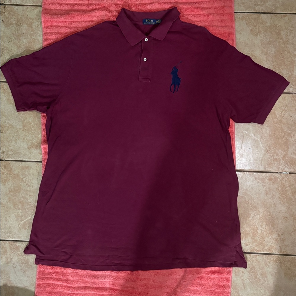 Sold on Depop. Polo by Ralph Lauren Men's Dark Red Polo Shirt